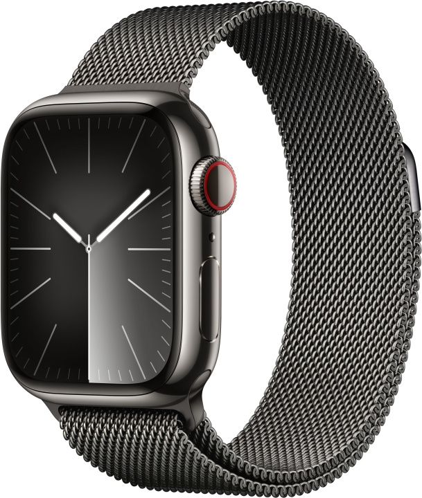 Apple Watch Series 9 (GPS + Cellular) 41 mm graphite stainless steel case and graphite milanese strap (MRJA3) in the group SMARTPHONE & TABLETS / Excercise, home & leisure / Apple Watch & Accessories / Apple Watch at TP E-commerce Nordic AB (C77663)