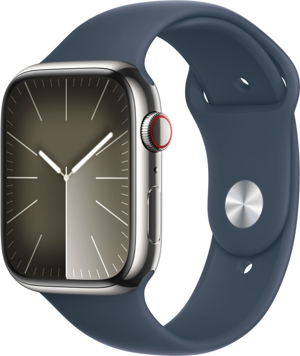 Apple Watch Series 9 (GPS + Cellular) 45 mm silver stainless steel case and storm blue sports bracelet, S/M (MRMN3) in the group SMARTPHONE & TABLETS / Excercise, home & leisure / Apple Watch & Accessories / Apple Watch at TP E-commerce Nordic AB (C77667)