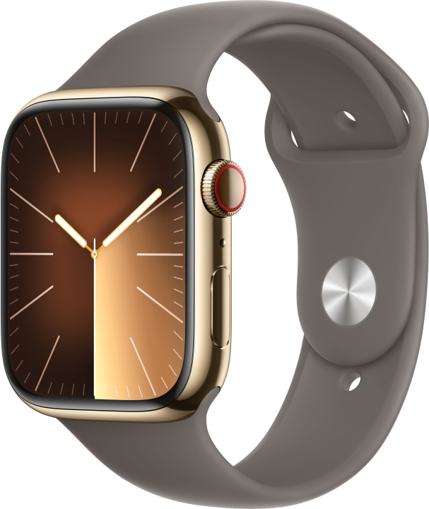 Apple Watch Series 9 (GPS + Cellular) 45 mm gold-coloured stainless steel case and clay-coloured sports bracelet, M/L (MRMT3) in the group SMARTPHONE & TABLETS / Excercise, home & leisure / Apple Watch & Accessories / Apple Watch at TP E-commerce Nordic AB (C77675)