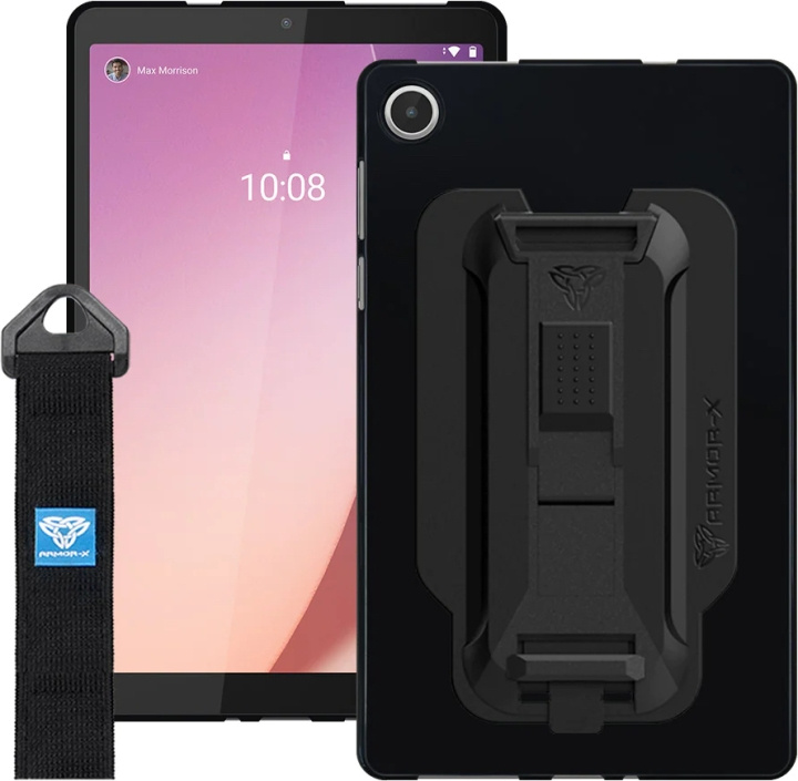 Armor-X Lenovo Tab M8 (4th Gen) protective case with kickstand and strap, black in the group SMARTPHONE & TABLETS / Tablet cases / Lenovo tablets at TP E-commerce Nordic AB (C77725)