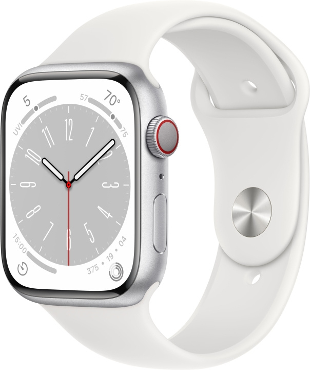 Apple Watch Series 8 (GPS + Cellular) 45 mm silver aluminium case and white sports strap (MP4J3) in the group SMARTPHONE & TABLETS / Excercise, home & leisure / Apple Watch & Accessories / Apple Watch at TP E-commerce Nordic AB (C77890)