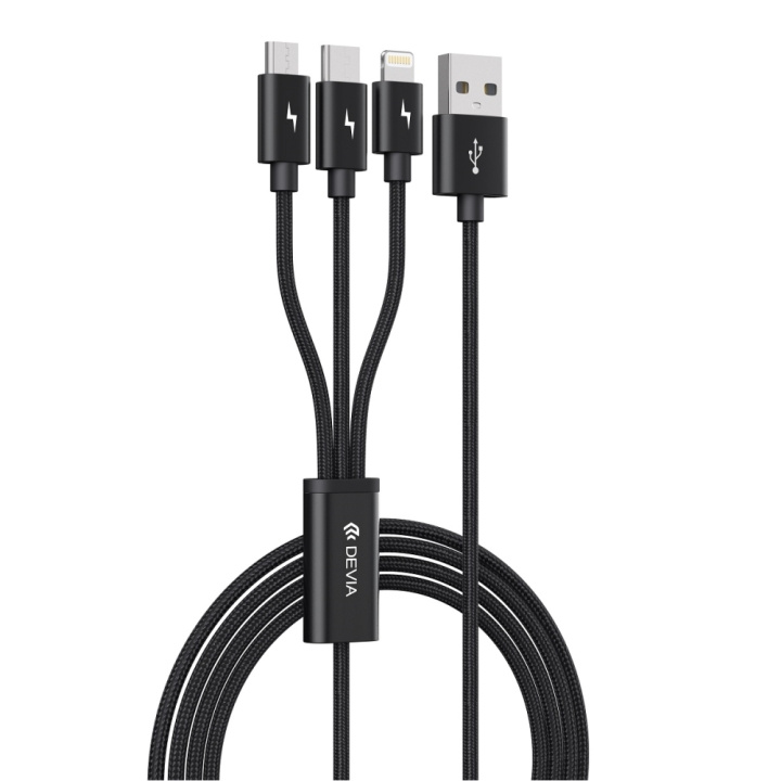 Devia kabel 3in1 Gracious EC048 USB - Lightning + USB-C + MicroUSB 1,2 m 3A svart in the group SMARTPHONE & TABLETS / Chargers & Cables / Cables / Cables Lightning at TP E-commerce Nordic AB (C78602)