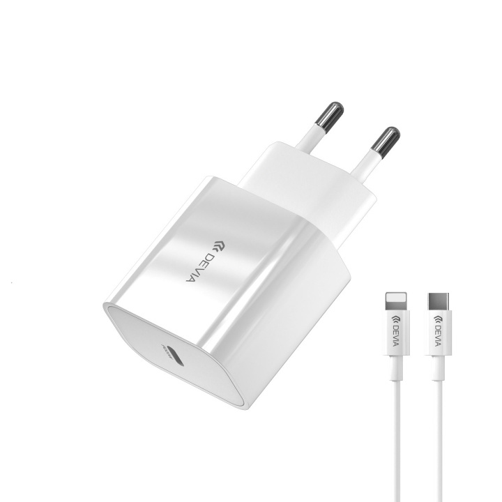 Devia väggladdare Smart PD 20W 1x USB-C vit + Lightning - USB-C-kabel V2 in the group SMARTPHONE & TABLETS / Chargers & Cables / Wall charger / Wall charger USB-C at TP E-commerce Nordic AB (C78649)