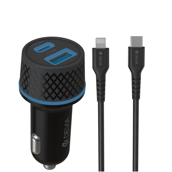 Devia billaddare Extreme PD QC 1x USB-C 1x USB 52,5W svart + USB-C - Lightning-kabel in the group SMARTPHONE & TABLETS / Chargers & Cables / Car chargers / Car chargers Type-C at TP E-commerce Nordic AB (C78663)