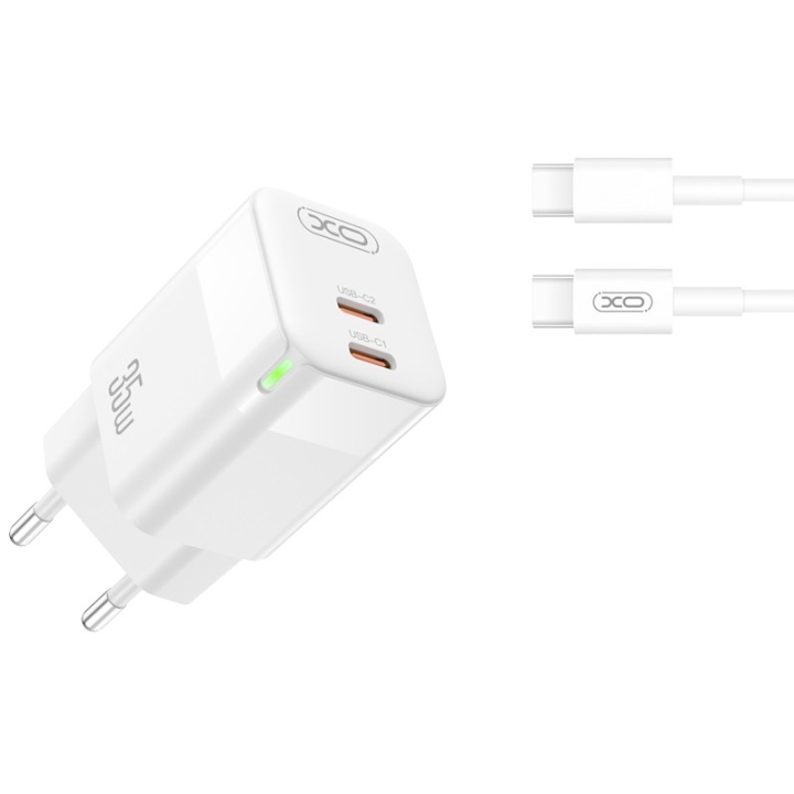 XO väggladdare CE07 PD 35W 2x USB-C vit + USB-C - USB-C-kabel in the group SMARTPHONE & TABLETS / Chargers & Cables / Wall charger / Wall charger USB-C at TP E-commerce Nordic AB (C79244)