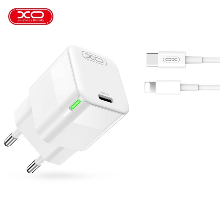 XO väggladdare CE06 PD 30W 1x USB-C vit + USB-C - Lightning-kabel in the group SMARTPHONE & TABLETS / Chargers & Cables / Wall charger / Wall charger Lightning at TP E-commerce Nordic AB (C79246)