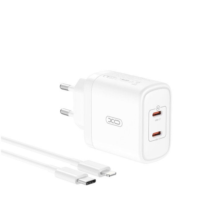 XO väggladdare CE08 PD 50W 2x USB-C vit + USB-C - Lightning-kabel in the group SMARTPHONE & TABLETS / Chargers & Cables / Wall charger / Wall charger USB-C at TP E-commerce Nordic AB (C79266)