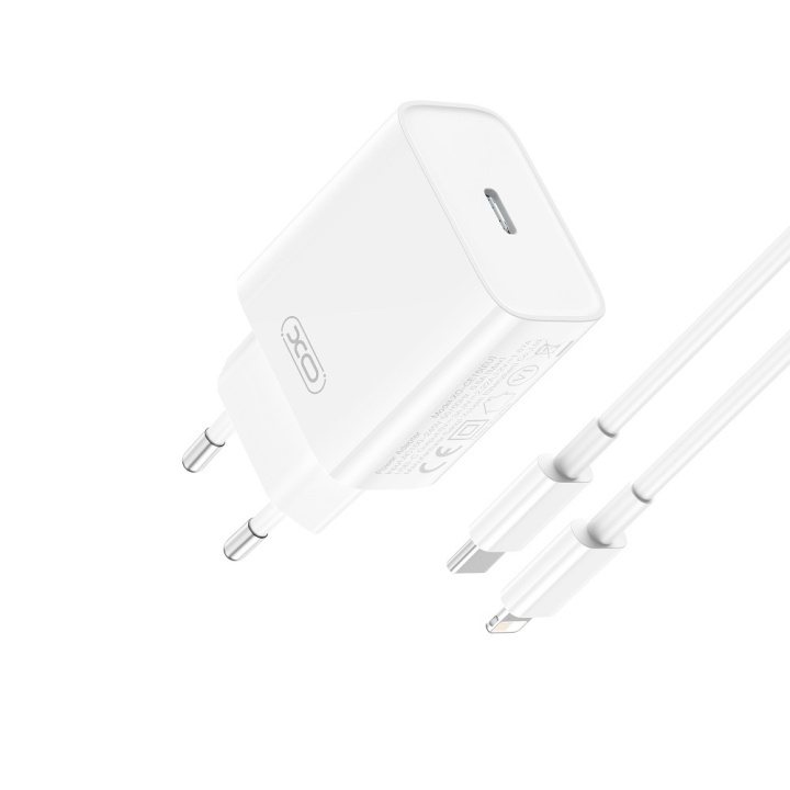 XO väggladdare CE15 PD 20W 1x USB-C vit + USB-C - Lightning-kabel in the group SMARTPHONE & TABLETS / Chargers & Cables / Wall charger / Wall charger USB-C at TP E-commerce Nordic AB (C79270)