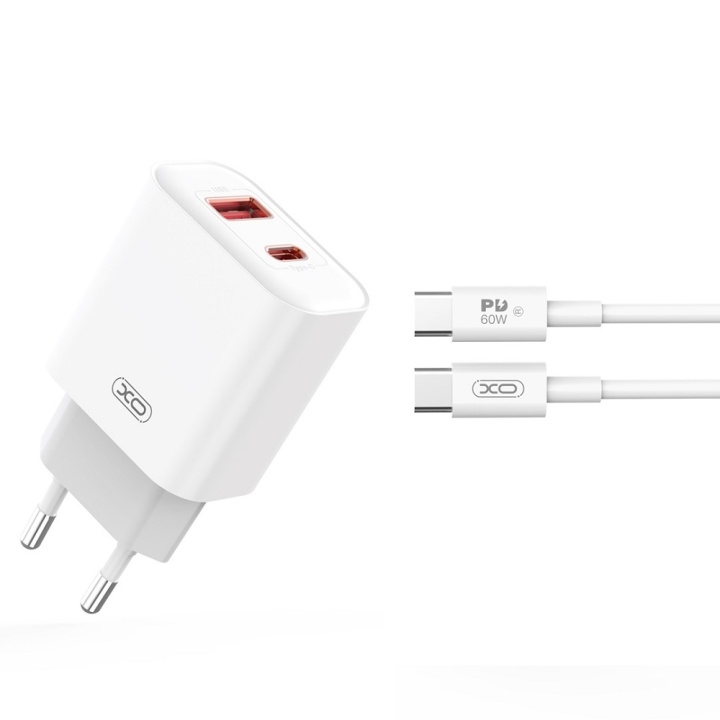 XO väggladdare CE12 PD QC3.0 20W 1x USB 1x USB-C vit + USB-C - USB-C kabel in the group SMARTPHONE & TABLETS / Chargers & Cables / Wall charger / Wall charger USB-C at TP E-commerce Nordic AB (C79272)