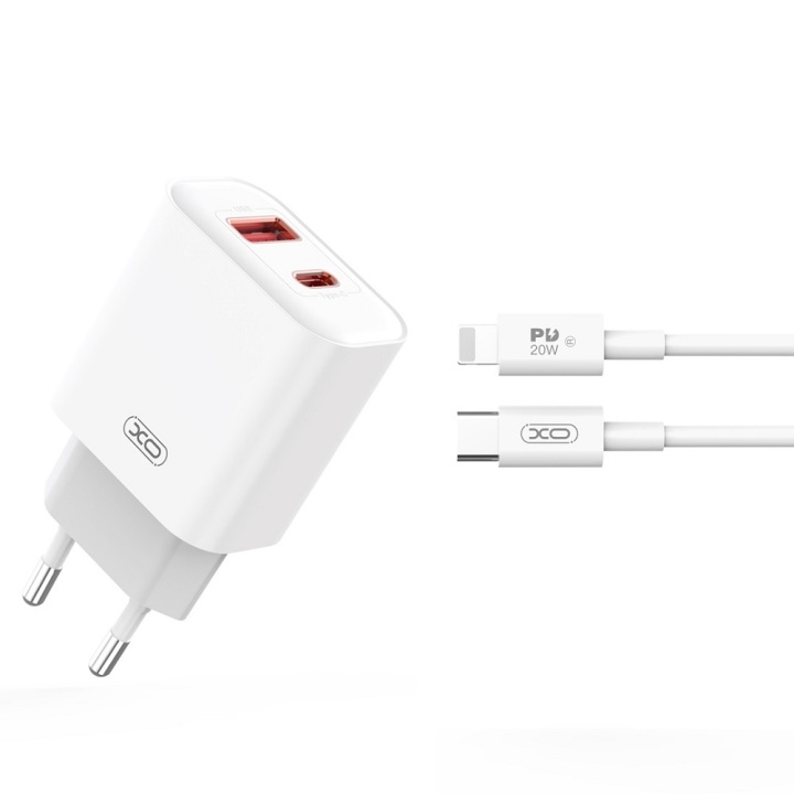 XO väggladdare CE12 PD QC3.0 20W 1x USB 1x USB-C vit + USB-C - Lightning-kabel in the group SMARTPHONE & TABLETS / Chargers & Cables / Wall charger / Wall charger Lightning at TP E-commerce Nordic AB (C79273)