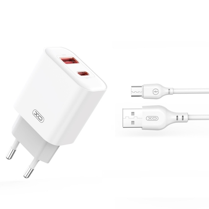 XO väggladdare CE12 PD QC3.0 20W 1x USB 1x USB-C vit + USB - microUSB-kabel in the group SMARTPHONE & TABLETS / Chargers & Cables / Wall charger / Wall charger microUSB at TP E-commerce Nordic AB (C79274)