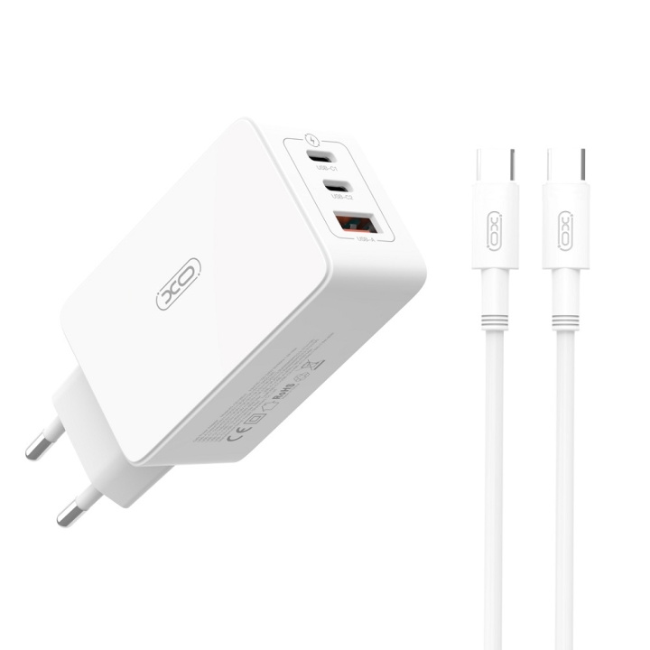 XO väggladdare CE13 PD QC 3.0 65W 1x USB 2x USB-C vit + USB-C - USB-C kabel in the group SMARTPHONE & TABLETS / Chargers & Cables / Wall charger / Wall charger USB-C at TP E-commerce Nordic AB (C79277)