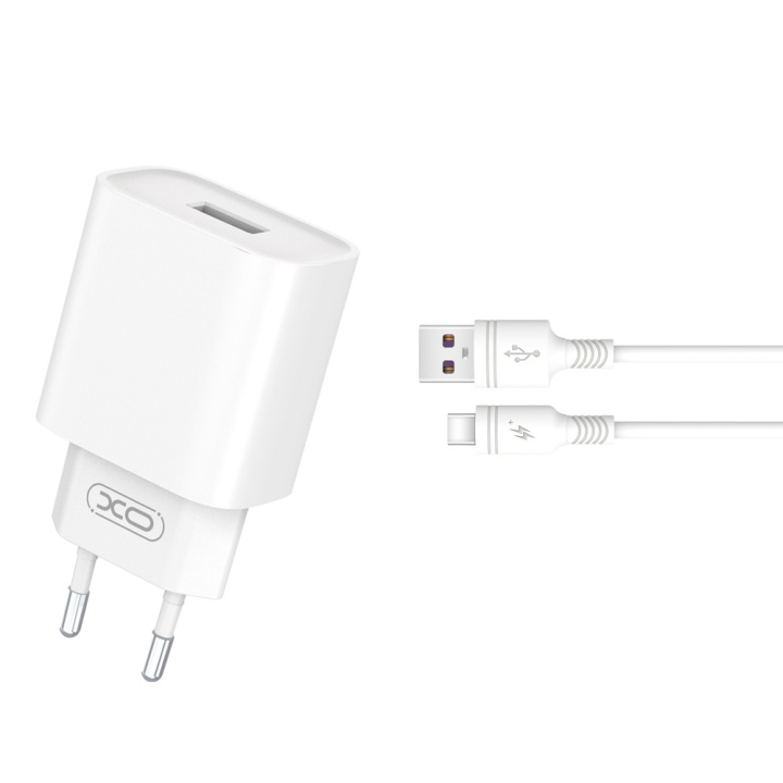 XO väggladdare CE02D QC 3.0 18W 1x USB vit + USB-C-kabel in the group SMARTPHONE & TABLETS / Chargers & Cables / Wall charger / Wall charger USB-C at TP E-commerce Nordic AB (C79284)