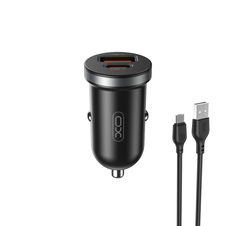 XO billaddare CC56 PD 30W QC 1x USB 1x USB-C svart + USB - microUSB-kabel in the group SMARTPHONE & TABLETS / Chargers & Cables / Car chargers / Car chargers micro-USB at TP E-commerce Nordic AB (C79286)