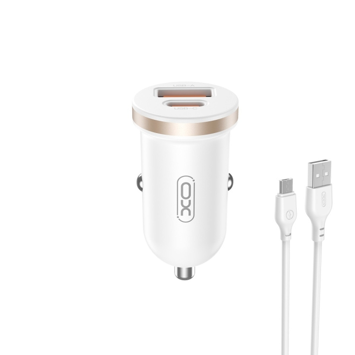 XO billaddare CC56 PD 30W QC 1x USB 1x USB-C vit + USB - microUSB-kabel in the group SMARTPHONE & TABLETS / Chargers & Cables / Car chargers at TP E-commerce Nordic AB (C79287)