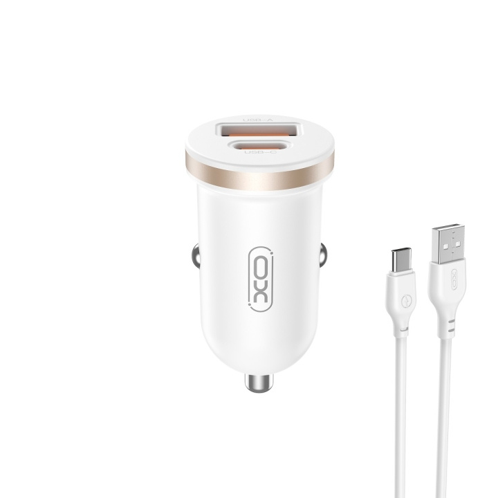 XO billaddare CC56 PD 30W QC 1x USB 1x USB-C vit + USB - USB-C kabel in the group SMARTPHONE & TABLETS / Chargers & Cables / Car chargers at TP E-commerce Nordic AB (C79288)