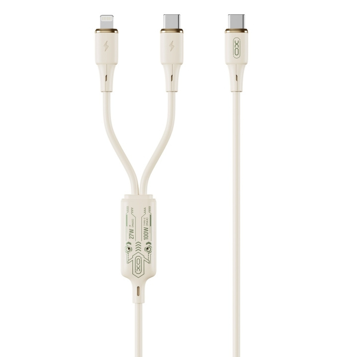 XO kabel NB-Q262 2in1 PD USB-C - Lightning + USB-C 1,2m beige 60W in the group COMPUTERS & PERIPHERALS / Computer cables / USB / USB-C at TP E-commerce Nordic AB (C79320)