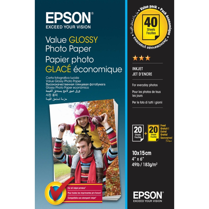 Epson 10x15 Value Glossy Photo Paper 10x15cm - 2x 20 Sheets in the group HOME, HOUSEHOLD & GARDEN / Office material / Paper & Pads at TP E-commerce Nordic AB (C79454)