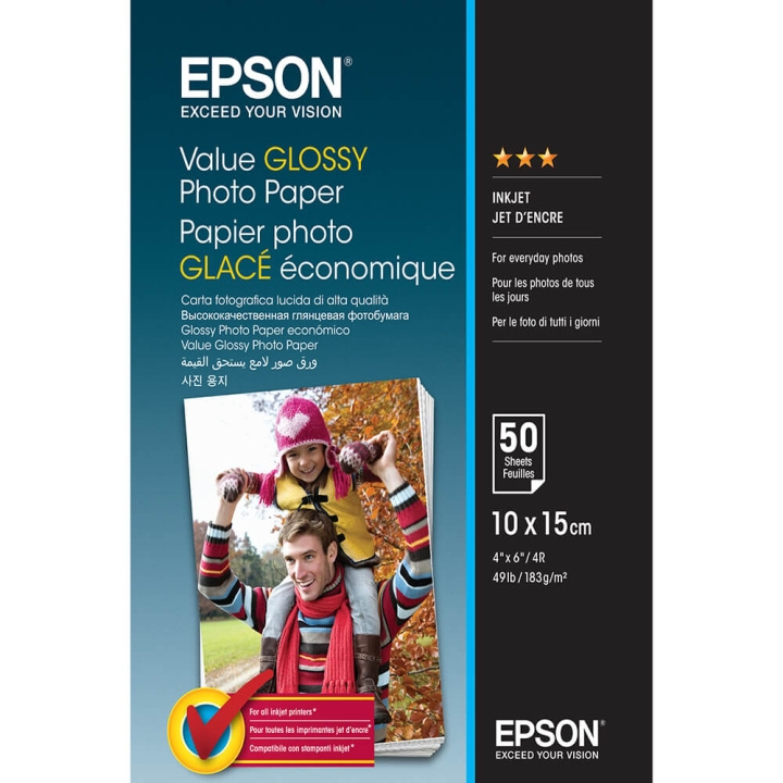 Epson 10x15 Value Glossy Photo Paper 10x15cm - 50 sheets in the group HOME, HOUSEHOLD & GARDEN / Office material / Paper & Pads at TP E-commerce Nordic AB (C79456)