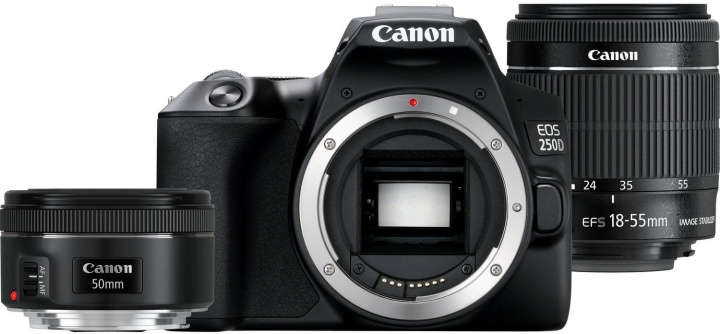 Canon EOS 250D system camera, black + 18-55 IS STM + 50 mm 1.8 STM in the group HOME ELECTRONICS / Photo & Video / Cameras at TP E-commerce Nordic AB (C80208)