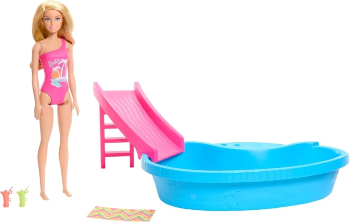 Barbie Doll And Pool Playset, Blonde With Pool, Slide, Towel And Drink Accessories (HRJ74) in the group TOYS, KIDS & BABY PRODUCTS / Toys / Docks & Accessories at TP E-commerce Nordic AB (C80861)