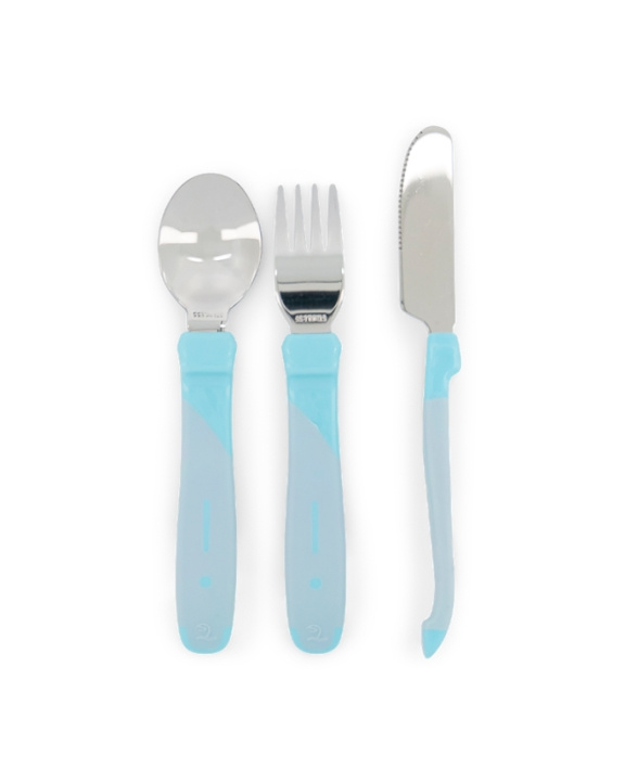 Twistshake Learn Cutlery Stainless Steel 12+m Pastel Blue in the group TOYS, KIDS & BABY PRODUCTS / Eat & Drink / Children\'s tableware at TP E-commerce Nordic AB (C81034)