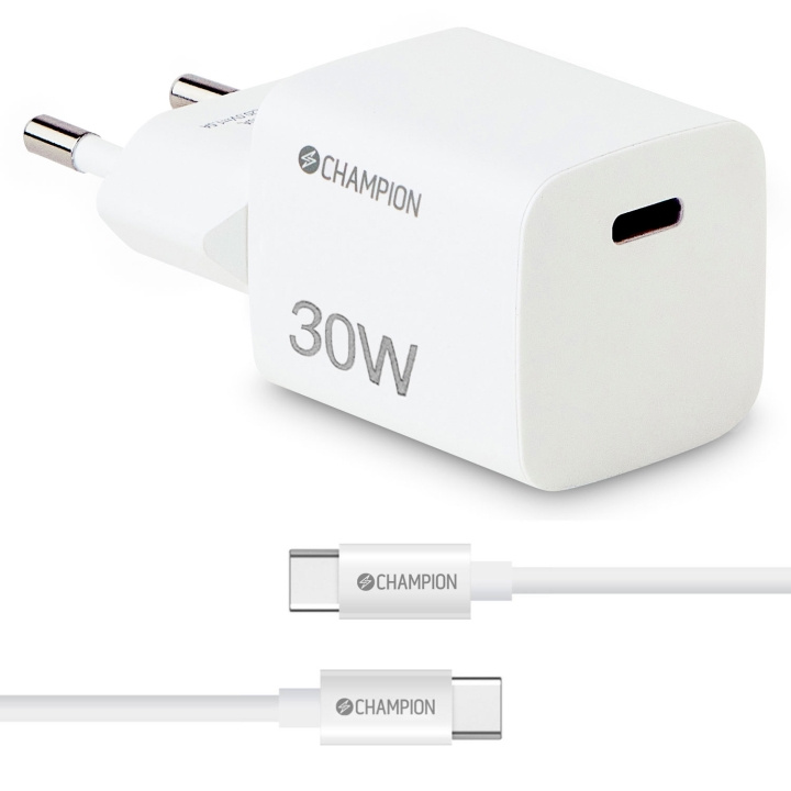 Champion Laddare 30W + USB-C Kabel Vit in the group SMARTPHONE & TABLETS / Chargers & Cables / Wall charger / Wall charger USB-C at TP E-commerce Nordic AB (C81442)