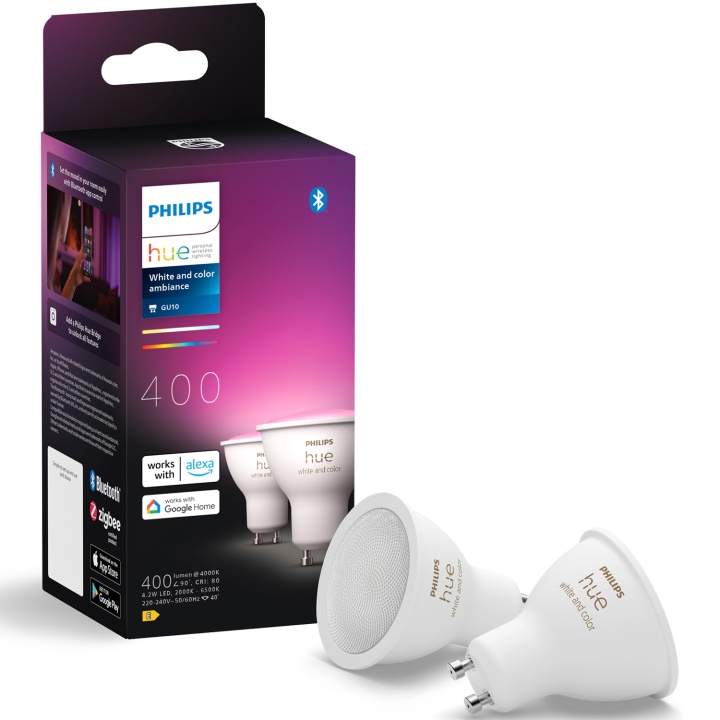 Philips Hue White and Color Ambiance GU10 400lm 2-pack in the group HOME, HOUSEHOLD & GARDEN / Smart home / Smart Lights at TP E-commerce Nordic AB (C81476)