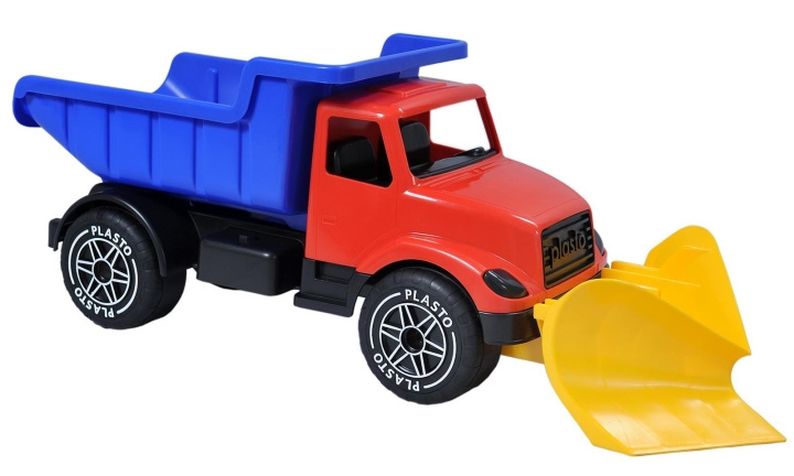 Plasto Stor plogbil 82 cm, röd hytt med blått tippbart flak, tysta hjul in the group TOYS, KIDS & BABY PRODUCTS / Toys / Toy cars at TP E-commerce Nordic AB (C81738)