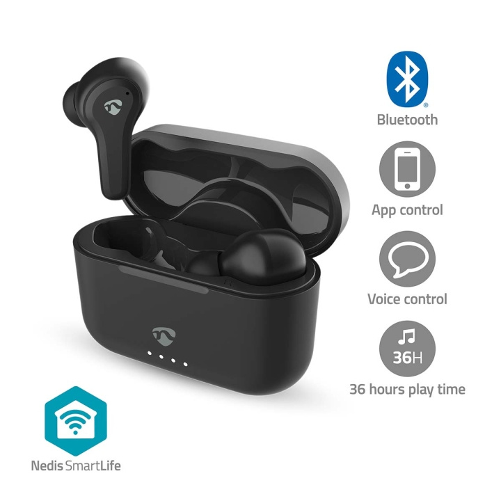 Nedis Fully Wireless Earphones | Bluetooth® | Battery play time: 36 hrs | Touch Control | Charging case | Wireless charging case | Built-in microphone | Voice control support | Black in the group HOME ELECTRONICS / Audio & Picture / Headphones & Accessories / Headphones at TP E-commerce Nordic AB (C82811)