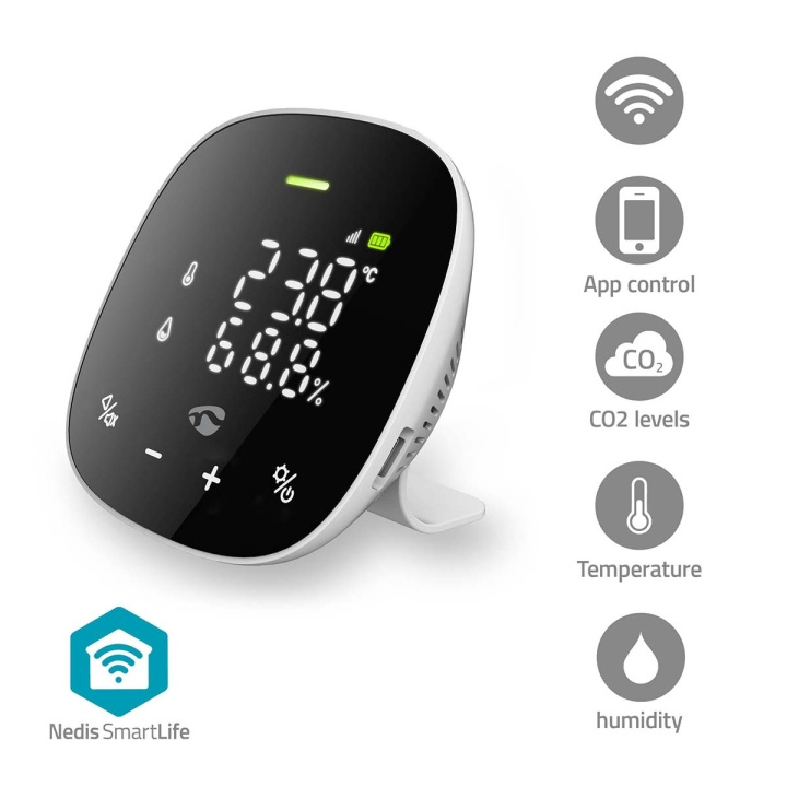 Nedis SmartLife Air Quality Monitor | Wi-Fi | Including display | Carbon Dioxide (CO2) / Humidity / Temperature | Android™ / IOS | Black / White in the group HOME, HOUSEHOLD & GARDEN / Smart home / Smart sensors at TP E-commerce Nordic AB (C82813)