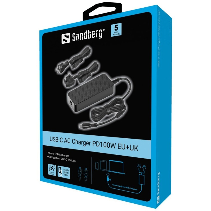 Sandberg USB-C AC Charger PD100W EU+UK in the group COMPUTERS & PERIPHERALS / Computer cables / USB / USB-C at TP E-commerce Nordic AB (C85948)