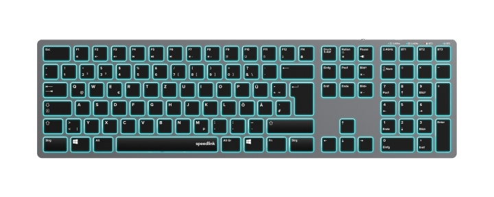 Speedlink LEVIA Illuminated Rechargeable Metal Office Scissor Keyboard - Wireless, Bluetooth, grey - DE Layout in the group COMPUTERS & PERIPHERALS / Mice & Keyboards / Keyboards / Wireless at TP E-commerce Nordic AB (C86248)