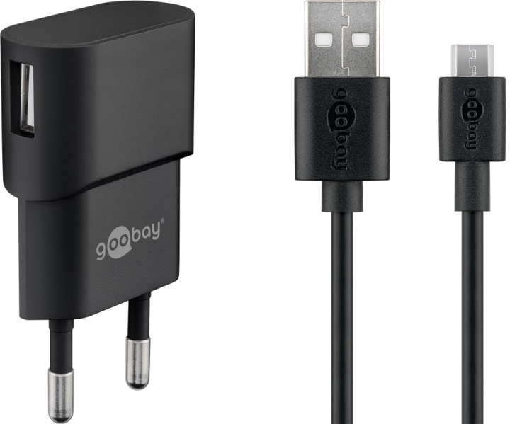 Goobay Micro-USB laddningssats (5 W) Strömförsörjning med Micro-USB-kabel 1 m (svart) in the group SMARTPHONE & TABLETS / Chargers & Cables / Wall charger / Wall charger microUSB at TP E-commerce Nordic AB (C86843)