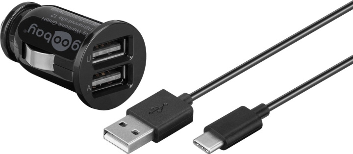 Goobay Dual USB laddare för bil USB-C™, USB-A (12 W) Laddningsadapter för bil med 2x USB-A och USB-C™-kabel 1,0 m (svart) in the group SMARTPHONE & TABLETS / Chargers & Cables / Car chargers / Car chargers USB at TP E-commerce Nordic AB (C86866)