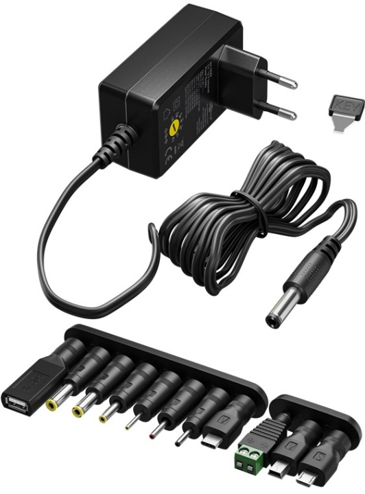 Goobay Universalnätdel 3 V - 12 V, max. 3,6 W inkl. 11 adaptrar: 7 DC-adaptrar plus USB-C™, USB-A, USB Mini-B, Micro-USB och terminalblock in the group HOME, HOUSEHOLD & GARDEN / Electricity & Lighting / Power adapters at TP E-commerce Nordic AB (C86928)