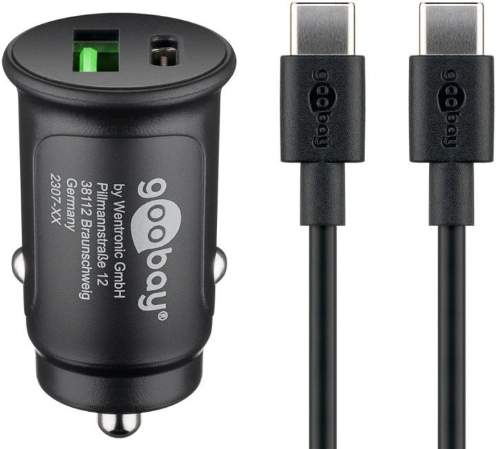 Goobay Dual USB snabbladdare för bil USB-C™ (27 W) laddningsadapter för bil med 1x USB-C™ och 1x USB-A, USB-C™-kabel, 1 m, svart in the group SMARTPHONE & TABLETS / Chargers & Cables / Car chargers / Car chargers Type-C at TP E-commerce Nordic AB (C86939)