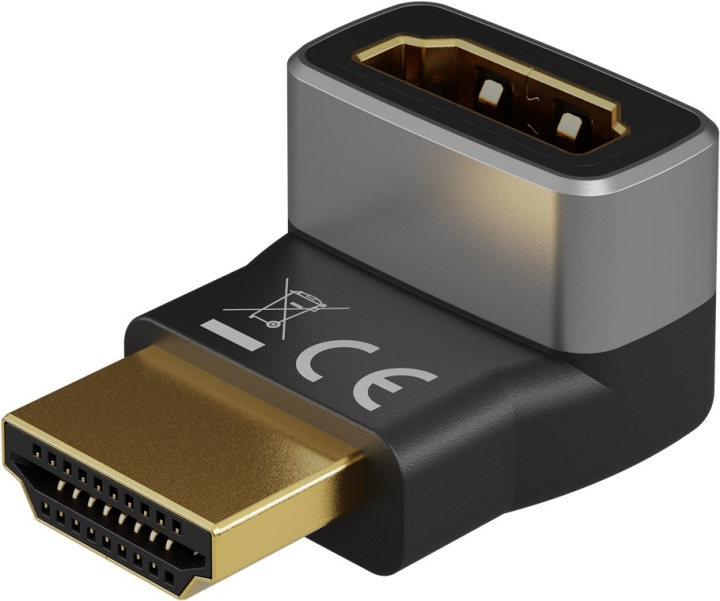 Goobay HDMI™ vinkeladapter 90° vertikal, 8K @ 60 Hz, guldpläterad HDMI™-uttag (typ A) > HDMI™ kontakt (typ A) 90 ° in the group HOME ELECTRONICS / Cables & Adapters / HDMI / Adapters at TP E-commerce Nordic AB (C86969)