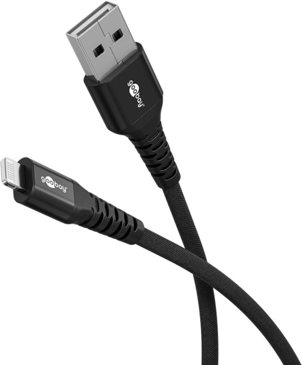 Goobay Lightning-USB-A supersoft textilkabel med metallkontakter, 0,5 m, svart MFi-certifierad, elegant och extra robust laddnings- och synkroniseringskabel för Apple iPhone/iPad (svart) in the group SMARTPHONE & TABLETS / Chargers & Cables / Cables / Cables Lightning at TP E-commerce Nordic AB (C87025)