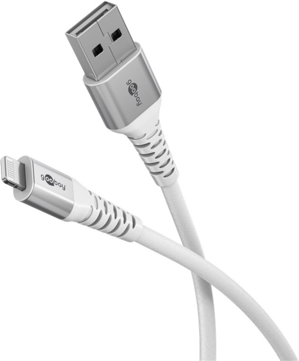 Goobay Lightning-USB-A supersoft textilkabel med metallkontakter, 0,5 m, vit MFi-certifierad, elegant och extra robust laddnings- och synkroniseringskabel för Apple iPhone/iPad (vit) in the group SMARTPHONE & TABLETS / Chargers & Cables / Cables / Cables Lightning at TP E-commerce Nordic AB (C87031)