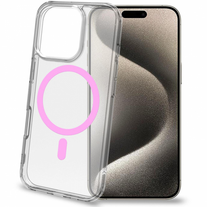 Celly Gelskinmag Magnetic Cover MagSafe iPhone 16 Pro Transparent + Rosa in the group SMARTPHONE & TABLETS / Phone cases / Apple / iPhone 16 at TP E-commerce Nordic AB (C88236)