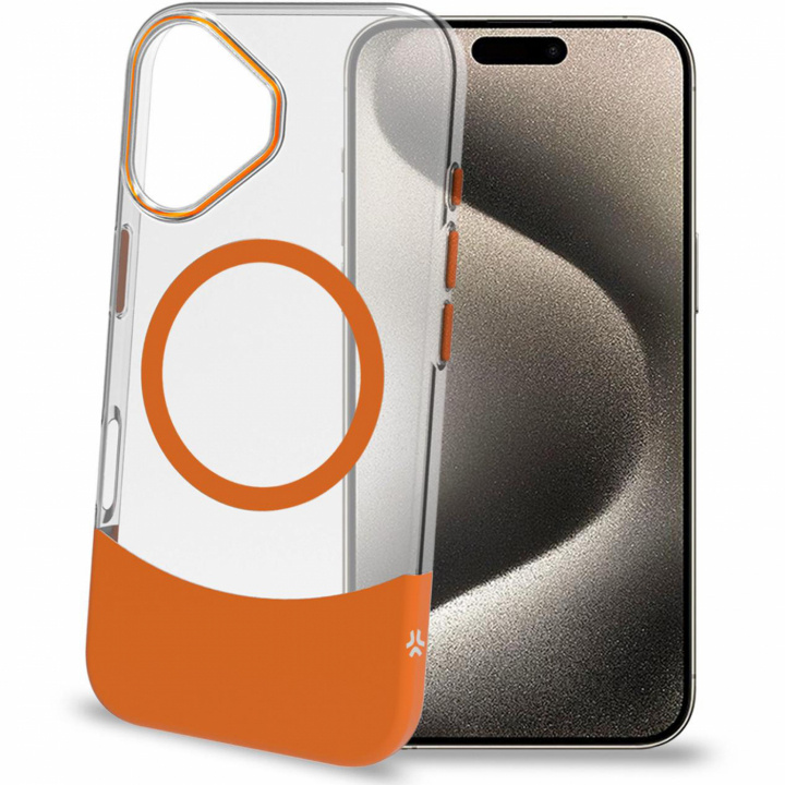 Celly Magdual MagSafe-kompatibelt skal iPhone 16 Orange + Transparent in the group SMARTPHONE & TABLETS / Phone cases / Apple / iPhone 16 at TP E-commerce Nordic AB (C88239)