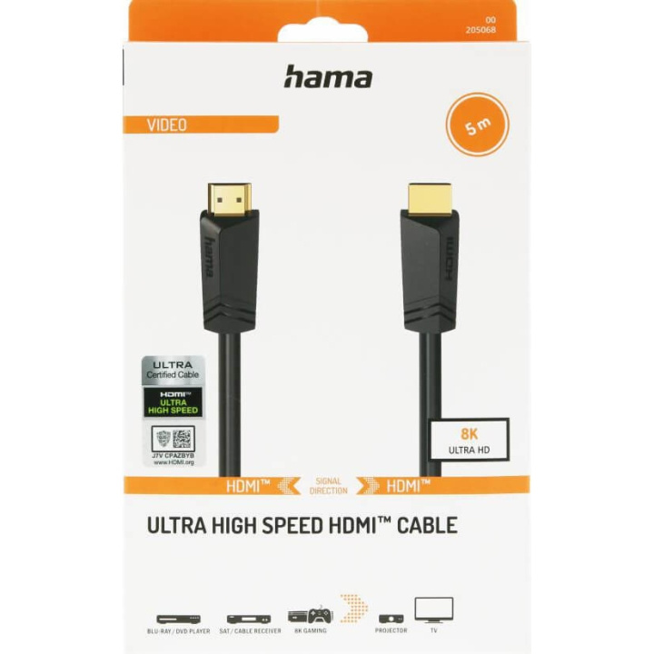 Hama Cable HDMI Ultra High Speed 8K 48Gbit/s Gold 5.0m in the group HOME ELECTRONICS / Cables & Adapters / HDMI at TP E-commerce Nordic AB (C90736)