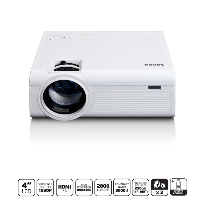 Lenco LCD Projector with high resolution, supports Full HD 1080P content White in the group HOME ELECTRONICS / Audio & Picture / Home cinema, Hifi & Portable / Projectors & Accessories at TP E-commerce Nordic AB (C90751)