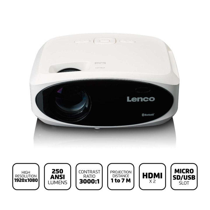 Lenco Full HD 1080P LCD projector with Bluetooth White in the group HOME ELECTRONICS / Audio & Picture / Home cinema, Hifi & Portable / Projectors & Accessories at TP E-commerce Nordic AB (C90758)