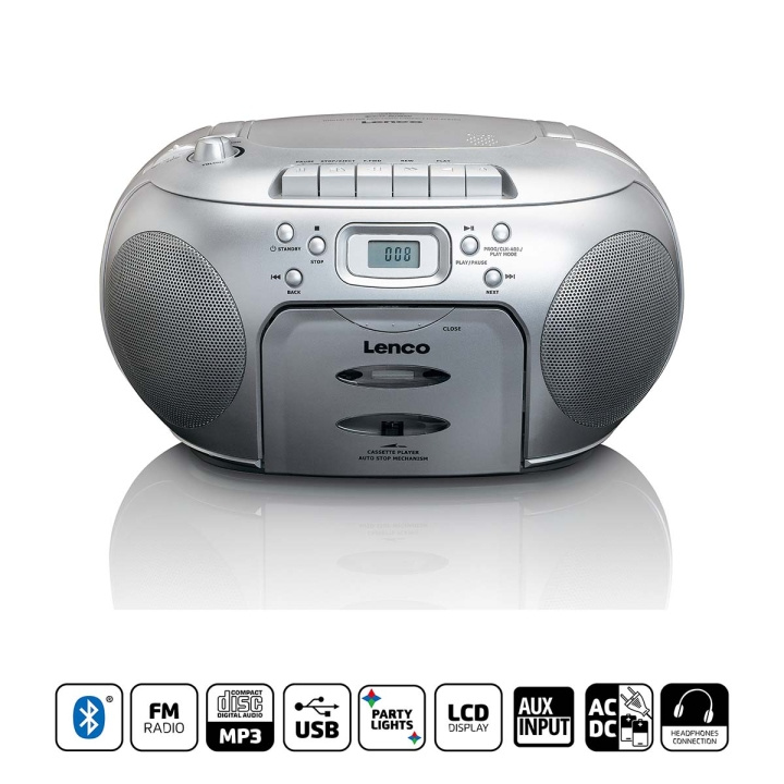 Lenco Portable FM Radio CD- Cassette player Silver in the group HOME ELECTRONICS / Audio & Picture / Home cinema, Hifi & Portable / Radio & Alarm clocks / Radio at TP E-commerce Nordic AB (C90759)