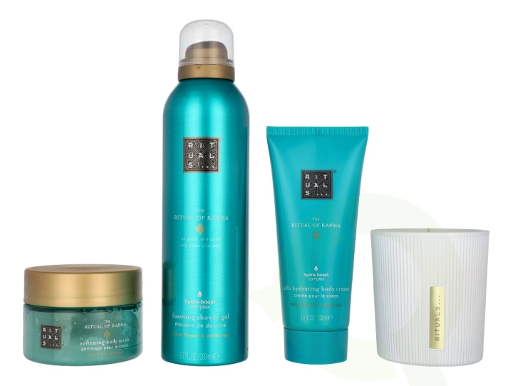 Rituals Karma Set 565 ml 48h Hydrating Body Cream 100ml/Scented Candle 140ml/Softening Body Scrub 125ml/Foaming Shower Gel 200ml in the group BEAUTY & HEALTH / Gift sets / Gift sets for her at TP E-commerce Nordic AB (C92081)