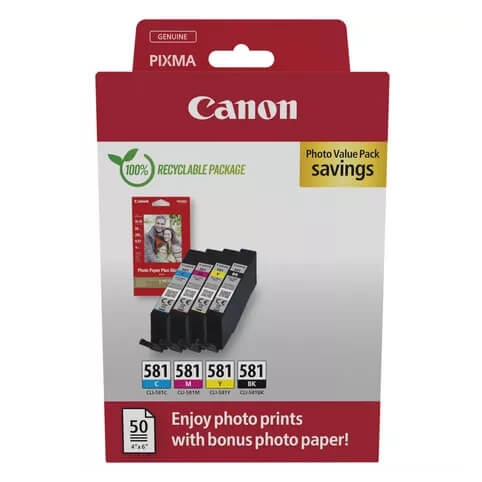 Canon Ink 2106C006 CLI-581 Multipack + Paper in the group COMPUTERS & PERIPHERALS / Printers & Accessories / Ink & Toner / Ink cartridges / Canon at TP E-commerce Nordic AB (C92305)