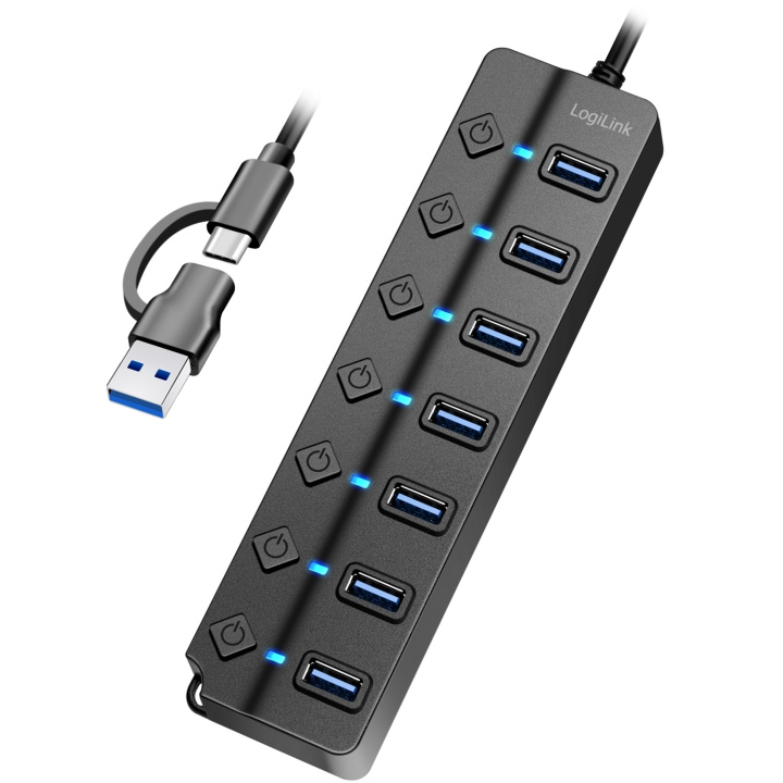 LogiLink USB-hub 7-port med separata På/Av-knappar USB-C/USB-A in USB 3.2 Gen1 in the group COMPUTERS & PERIPHERALS / Computer accessories / USB-Hubs at TP E-commerce Nordic AB (C93481)