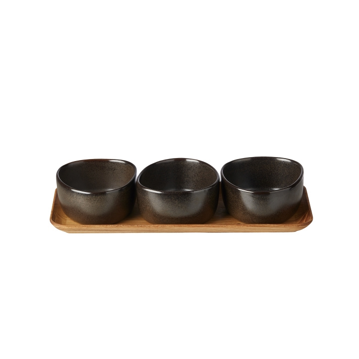 RAW crafted - 3 x Organic bowls on teakwooden board - Metallic brown (15954) in the group HOME, HOUSEHOLD & GARDEN / Kitchen utensils / Other kitchen tools at TP E-commerce Nordic AB (C93771)